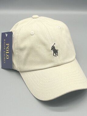 Polo by Ralph Lauren Cream Baseball Cap with Black Pony Logo